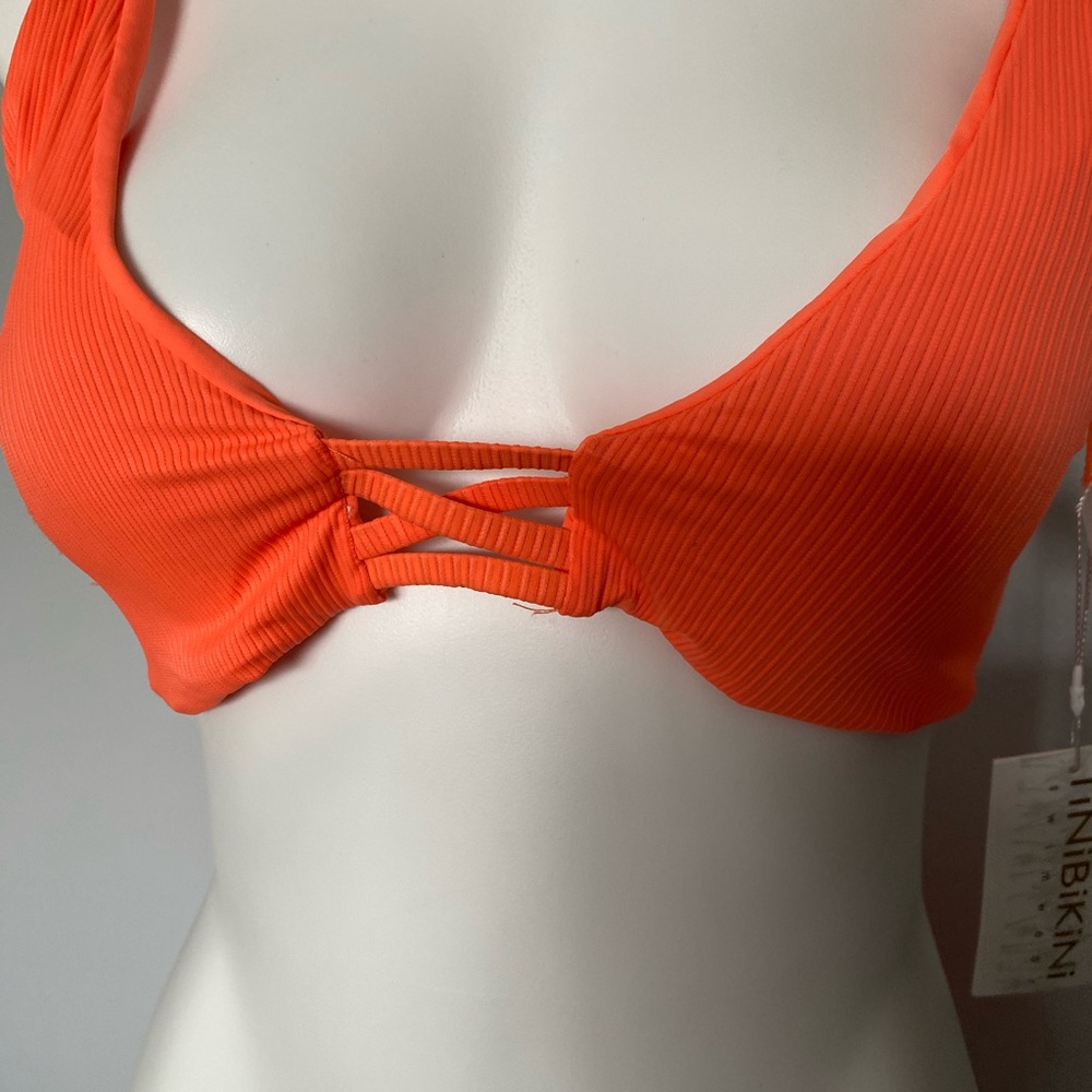 TiniBikini Orange Ribbed Two-Piece Swim Set - Picture 3 of 7